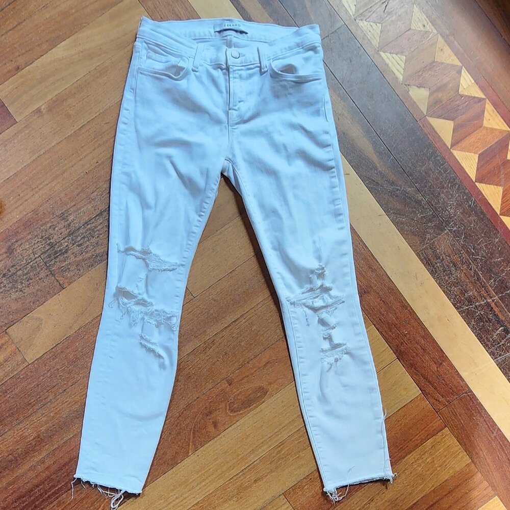 J Brand White Destroyed Skinny Jeans Size 26